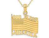 14K Yellow Gold God Bless America Flag Pendant Necklace with Chain